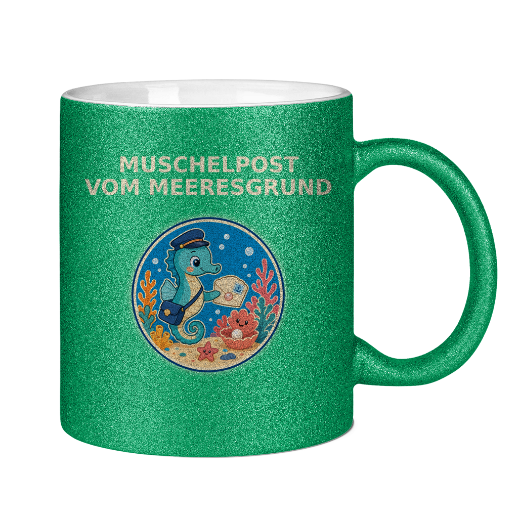 Glitzertasse Muschelpost vom Meeresgrund Pano