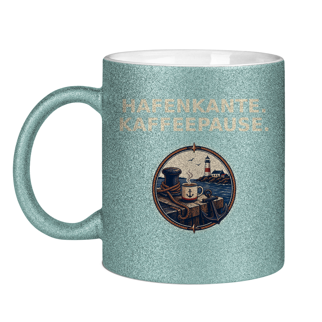Glitzertasse Hafenkante Kaffeepause Glittzer
