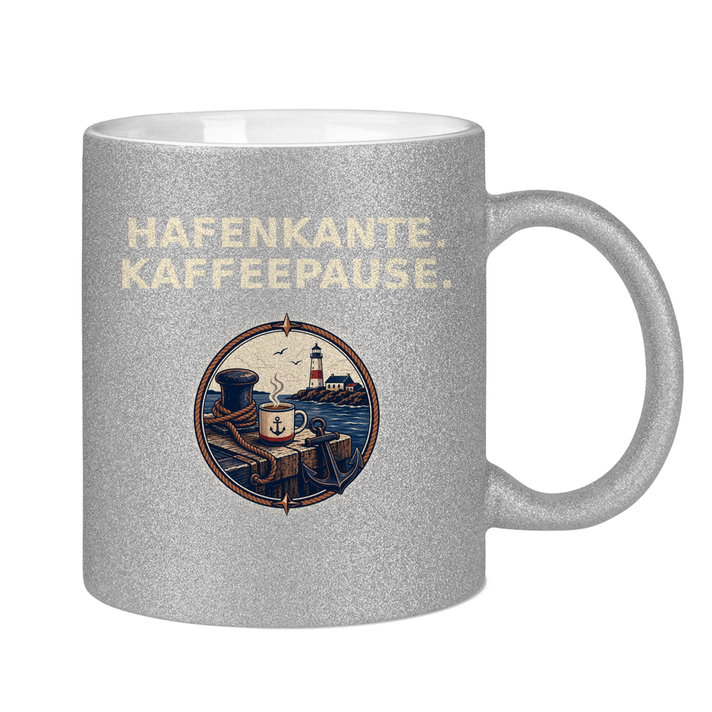Glitzertasse Hafenkante Kaffeepause Glittzer