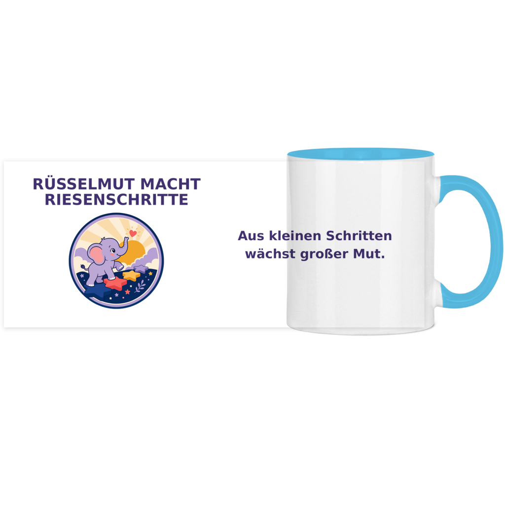 Panorama Tasse zweifarbig Rüsselmut mach Riesenschritte Pano – Bild 2