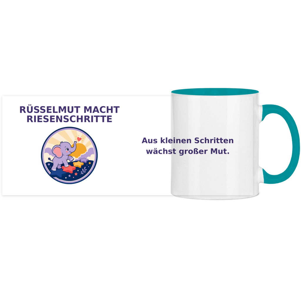 Panorama Tasse zweifarbig Rüsselmut mach Riesenschritte Pano – Bild 14
