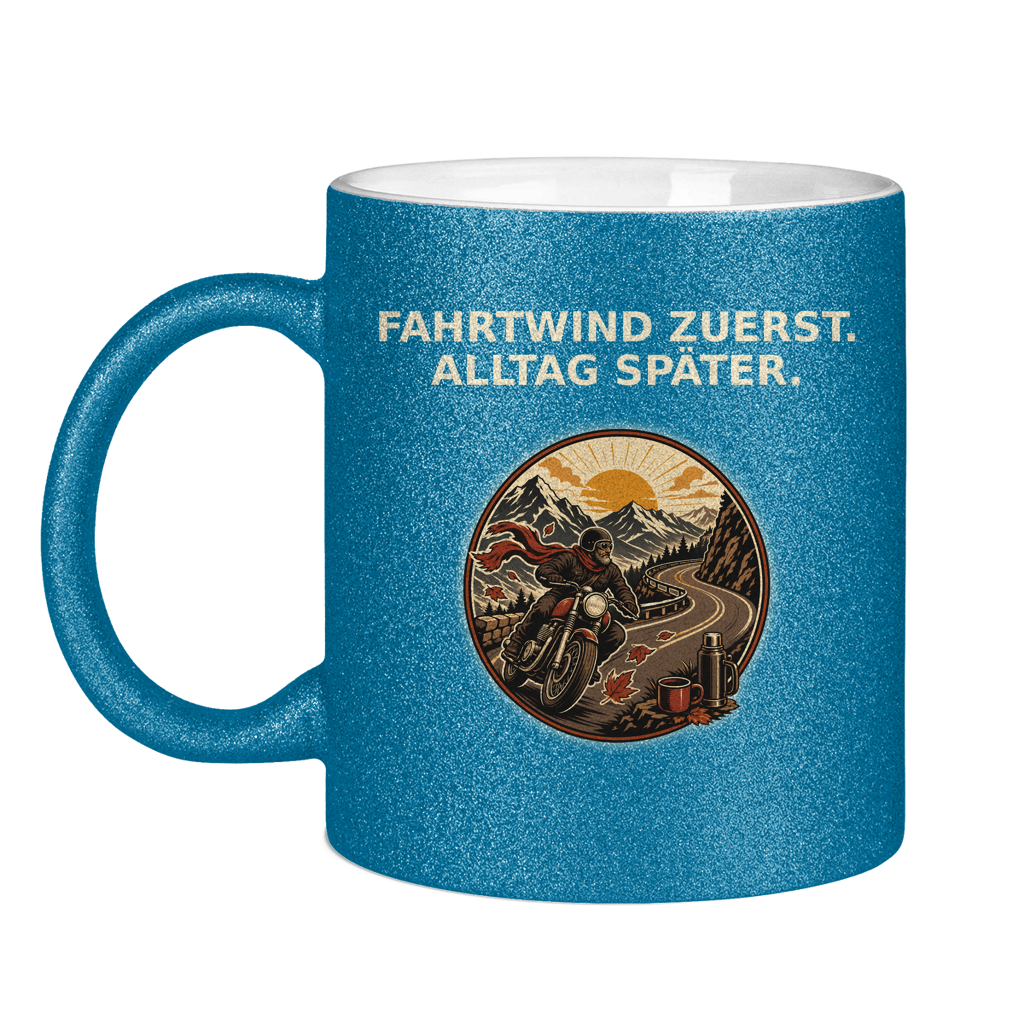 Glitzertasse Fahrtwind zuerst Alltag später Glitzer