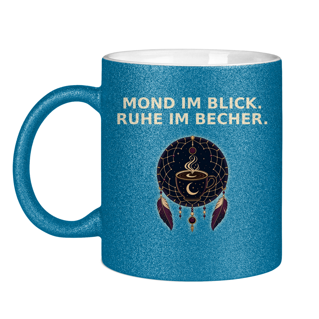Glitzertasse Mond im Blick Ruhe im Becher Glitzer