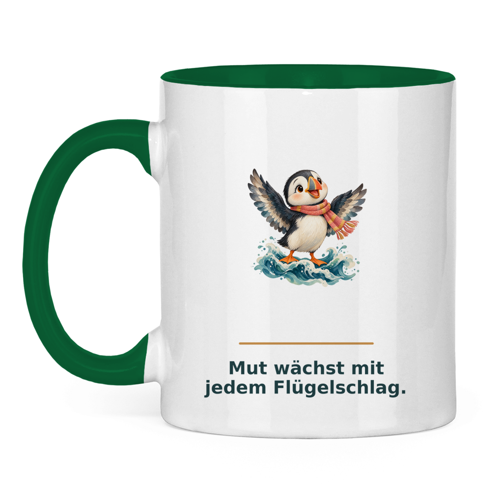 Mut wächst mit jedem Flügelschlag – Tasse zweifarbig