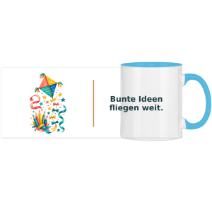 Bunte Ideen fliegen weit – Panorama Tasse zweifarbig