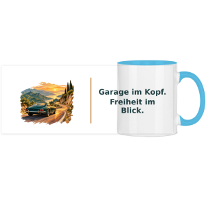 Garage im Kopf. Freiheit im Blick. – Panorama Tasse zweifarbig