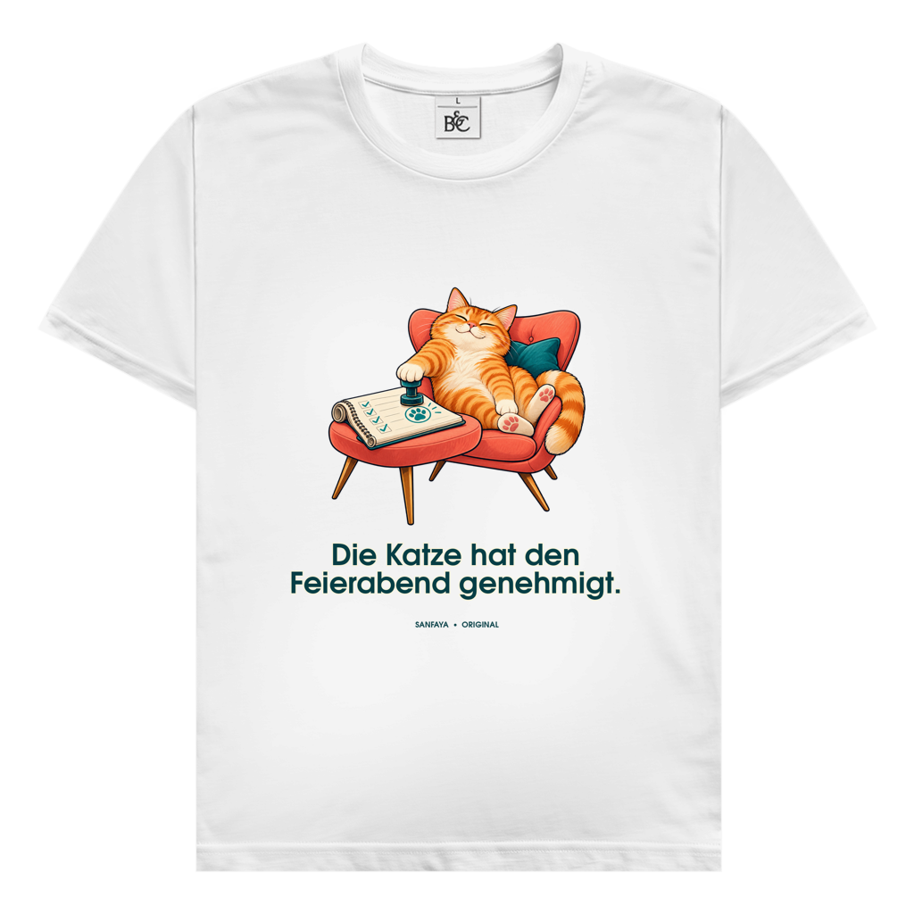 Herren T-Shirt – Die Katze hat den Feierabend genehmigt | SANFAYA