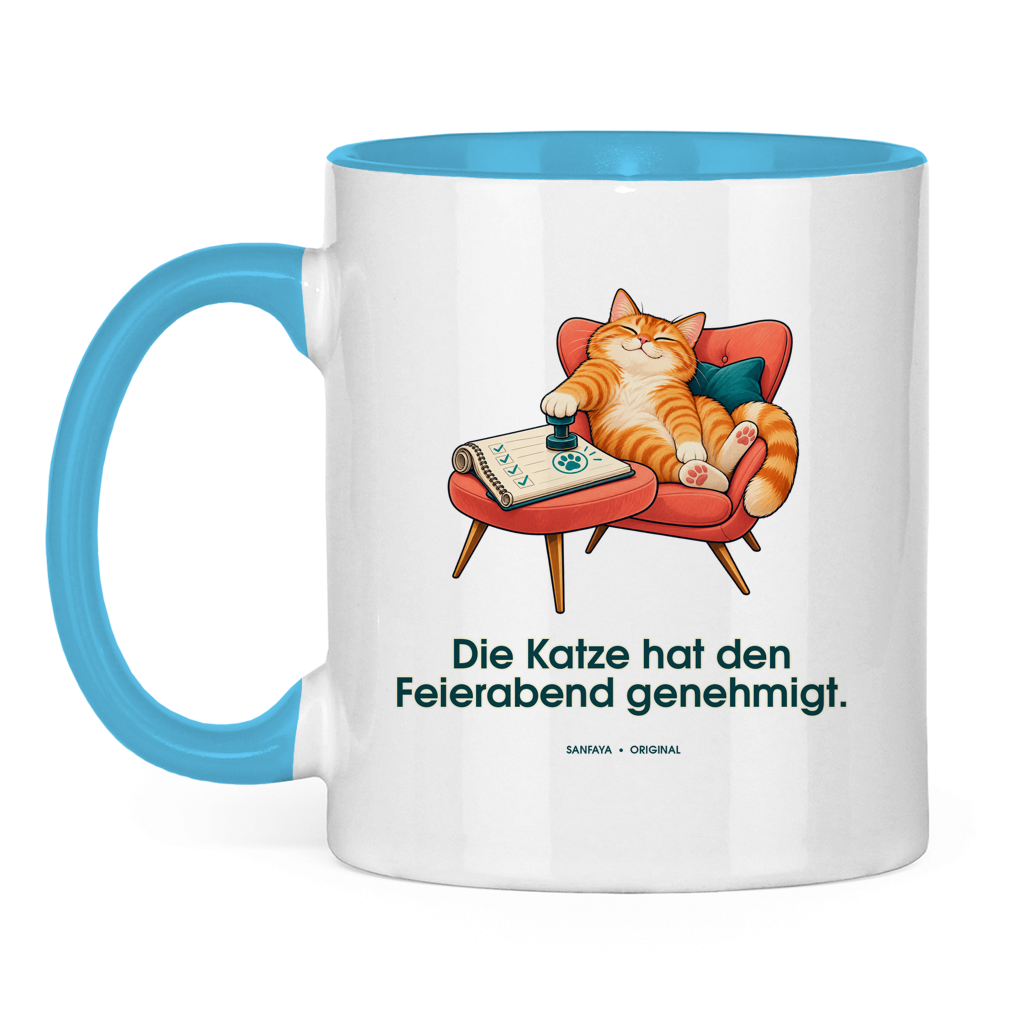 Il gatto ha approvato l'orologio spento – Tazza bicolore