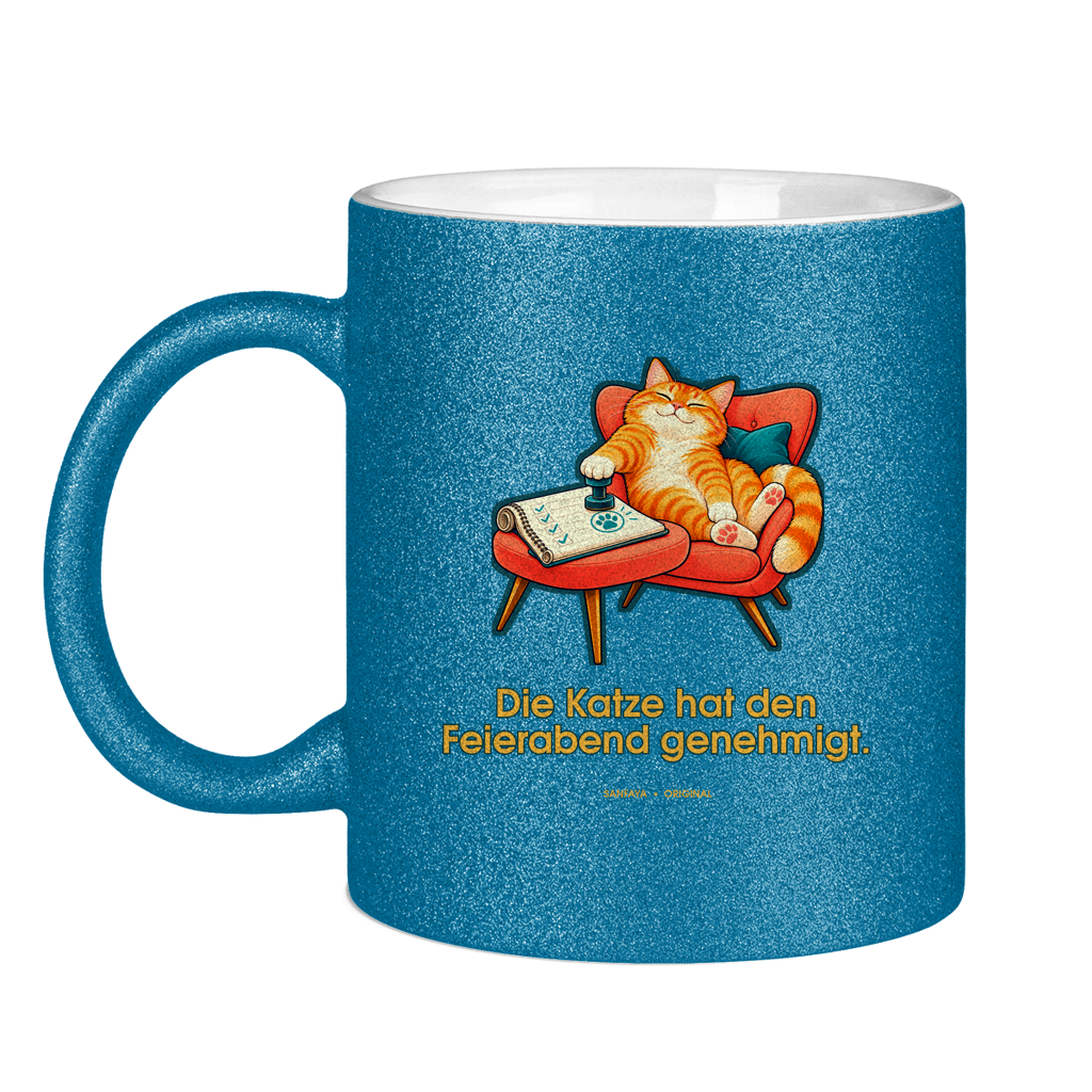 Il gatto ha approvato l'orologio spento – Tazza glitterata