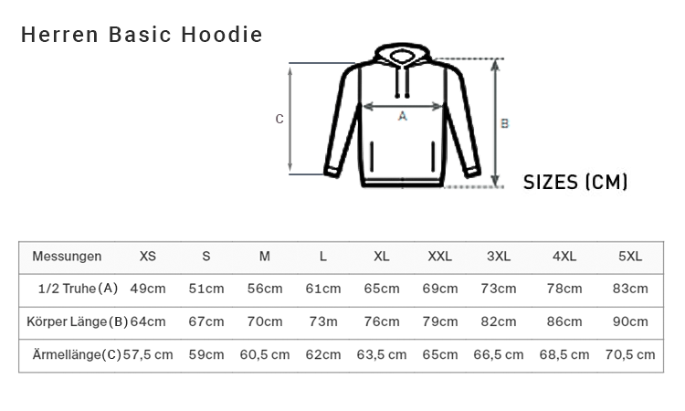 Original-Maßtabelle für Herren Hoodie