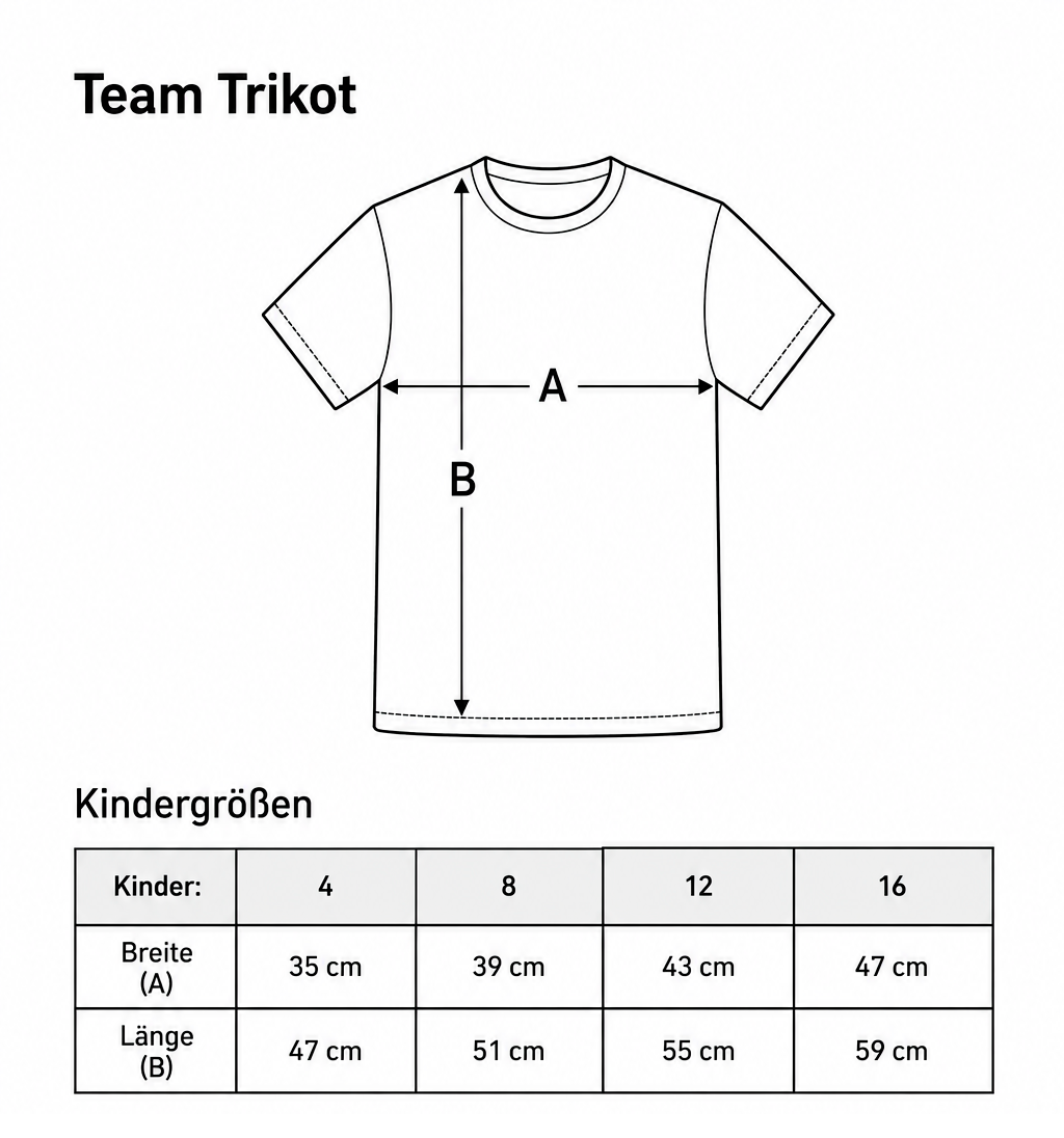 Gráfico de tamaño original para la camiseta deportiva preescolar