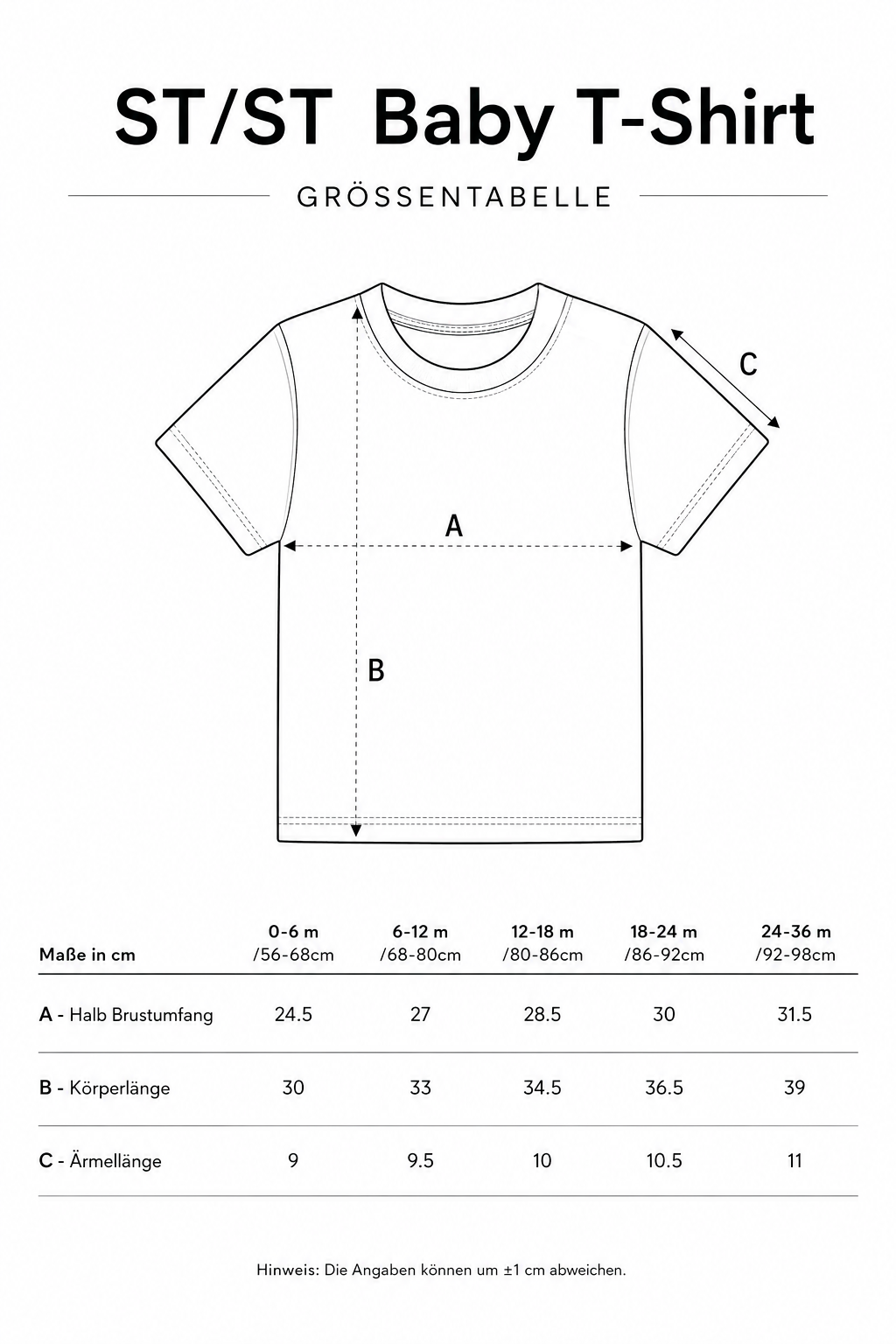 Tableau des tailles d'origine pour T-shirt en coton biologique Toddler